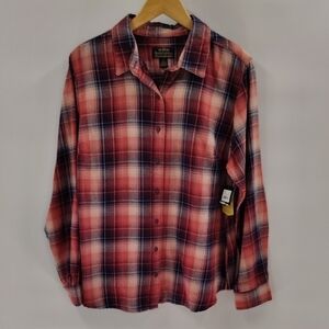 Noble Outfitters Button Down Flannel Size 1X Pink Blue Plaid NWT